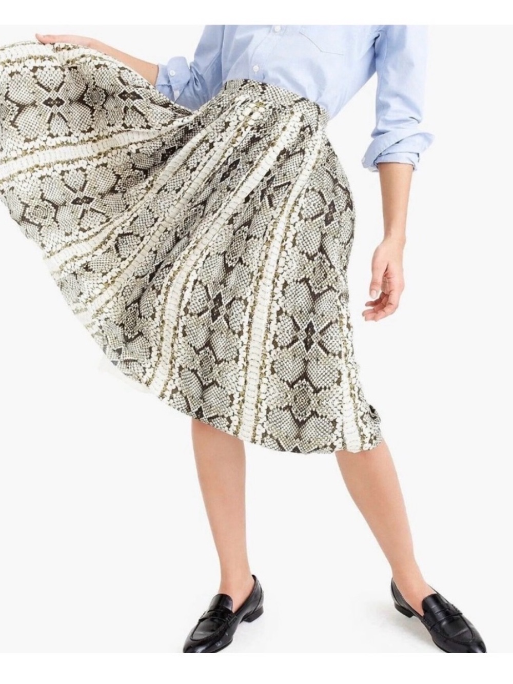 J. Crew Neutral Snake-Print Pleated Midi Skirt